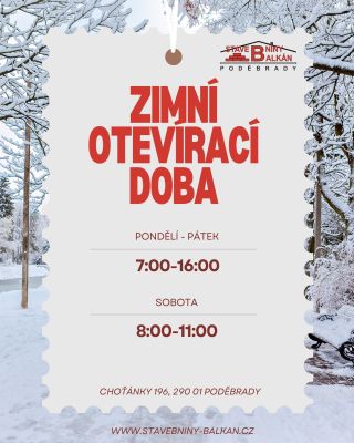 Milí zákazníci, od 1. listopadu do 28. února fungujeme v zimním režimu otevírací doby.⛄️ Děkujeme za vaši přízeň a těšíme...